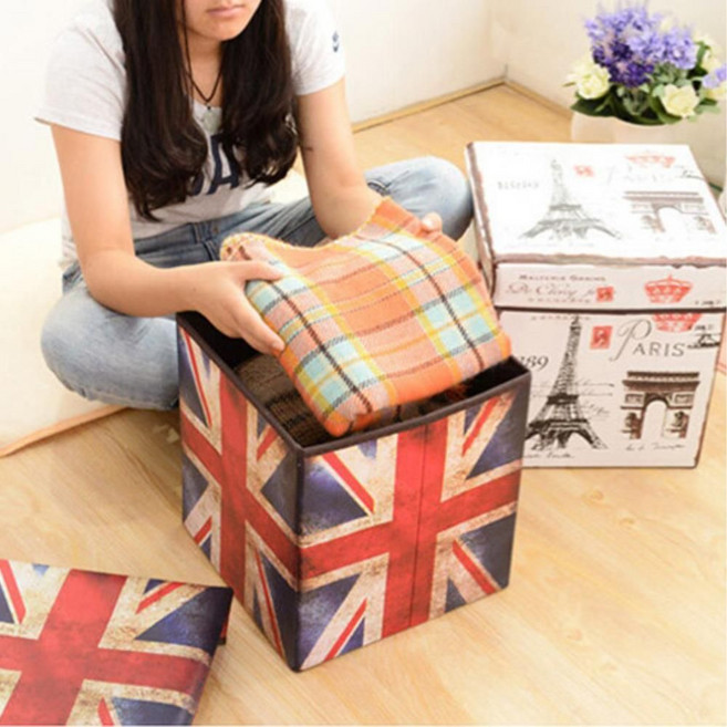 올댓세일 빈티지 수납의자 수납함 정리함 스툴, 1개, 성조기