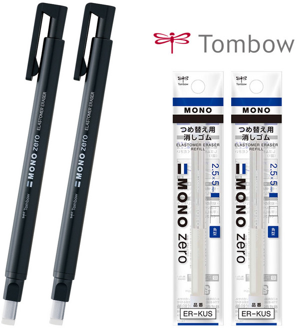 톰보 모노 제로 스퀘어드 지우개 (본품2개+리필 4p), 블랙, 1세트, 본품2+리필2 (모노 제로 지우개 스퀘어드)