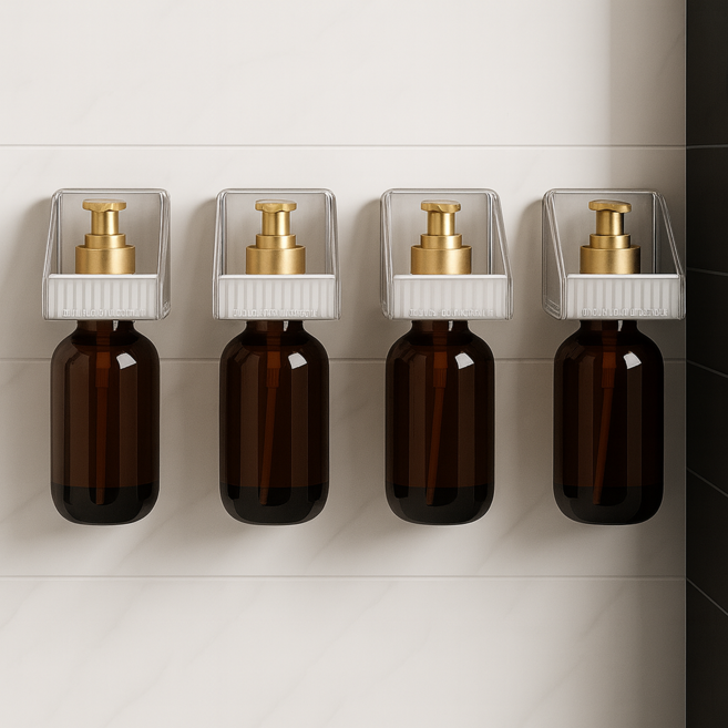 유니팡 럭셔리 무타공 공간활용 욕실 인테리어 벽걸이 공중부양 디스펜서 샴푸걸이, 4개, 그레이