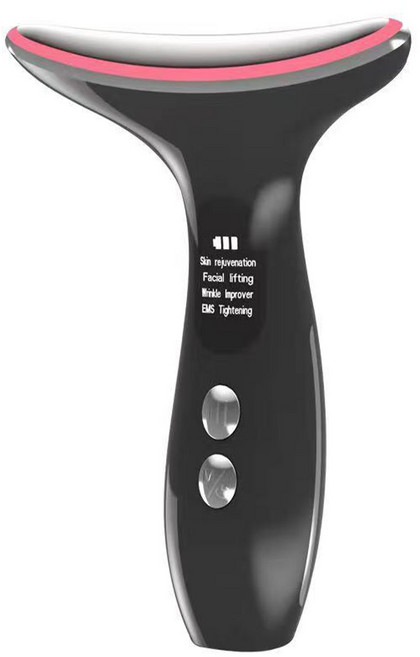얼굴 목 마사지기 45도 온열 EMS미세전류 이온도입 음파 진동 USB충전식 피부케어마사지기, 검은색
