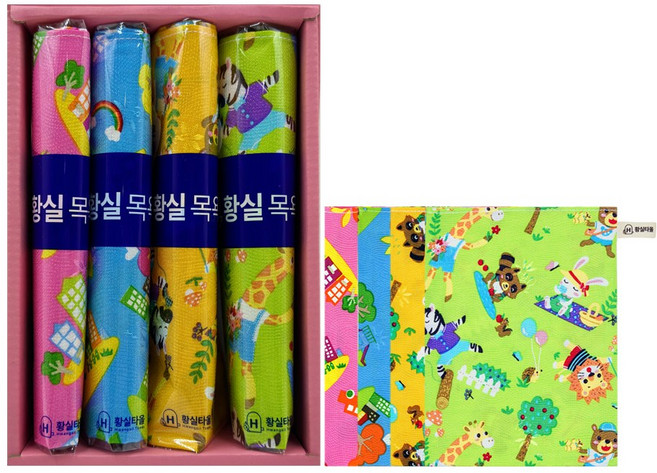 프리미엄 인견때타올 황실타올 선물세트 세자세트, A.핑크블루옐로그린 사각타올4P (세자), 1세트, 1세트