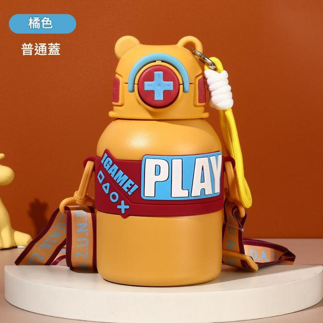 卡通智慧顯溫316不鏽鋼保溫杯, 陽光橙 普通款, 1套, 600L