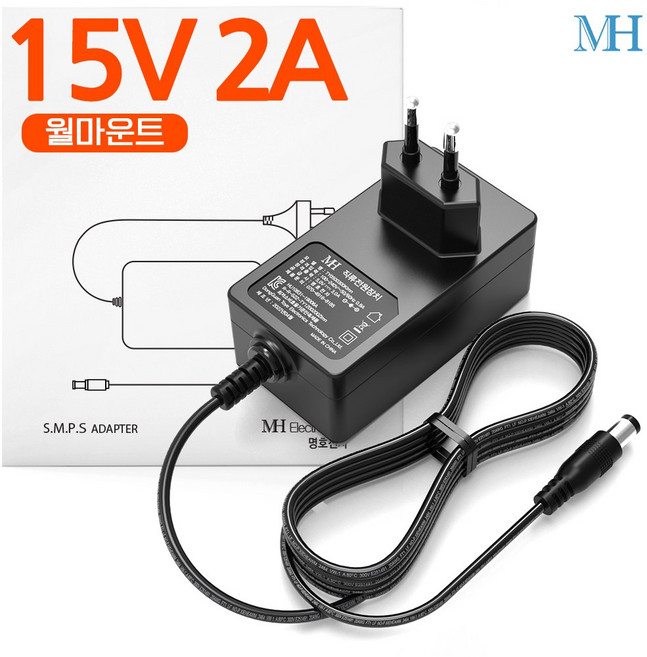 명호전자 15V 아답터 1A 2A 2.4A 4A 5A 8A DC 어댑터, MH1503_15V 2A 벽걸이형, 1개