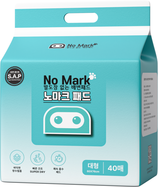 노마크 패드 슈퍼드라이 강아지 배변패드 배변유도제 함유, 1개, 40개입