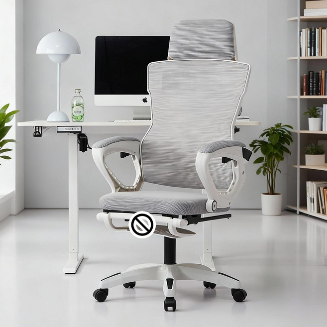 Takata 인체공학 디자인의 넓은 좌석 게이밍 의자 발받침 포함 편안한 메쉬 컴퓨터 사무용 의자 WY2, 연한 회색