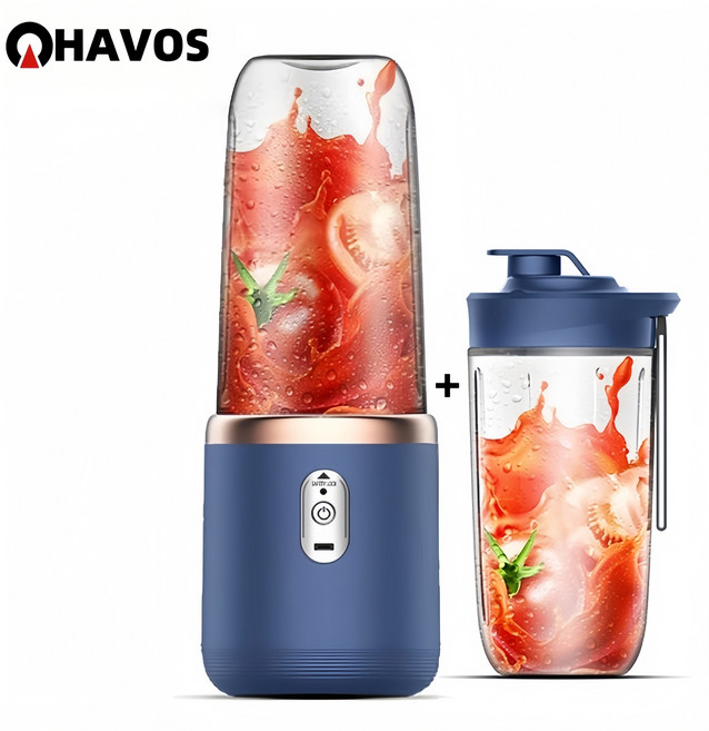 Havos 착즙기 소형 휴대용 믹서기 간편세척 과일착즙기 충전식 무선사용 가정용 야외용 원액기, 파란색