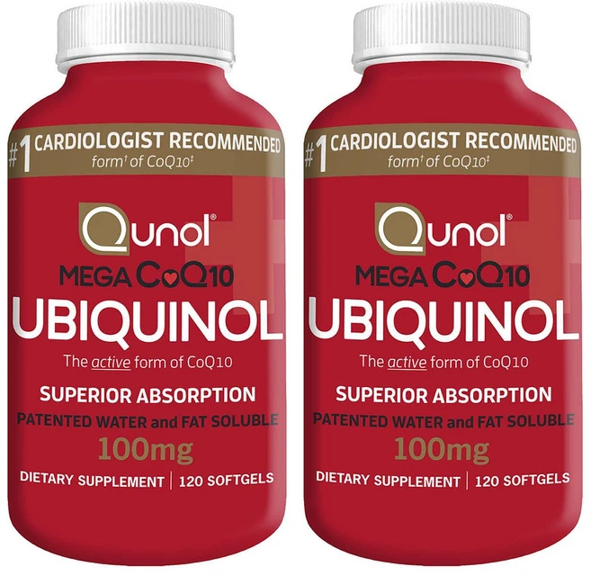 퀴놀 Qunol 퀴놀 메가 코큐텐 Ubiquinol 100mg 120정 x2통, 2개 - 쿠팡