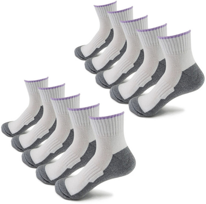 COSOC 두툼한 이중쿠션 단목 스포츠양말10P, 여성(S 230~250)mm, 흰색투톤(wh&gr)