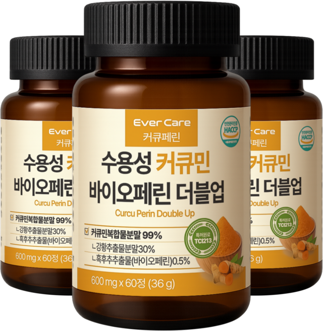 커큐페린 수용성 커큐민 바이오페린 국내특허원료 함유 정제형 강황, 3개, 60정