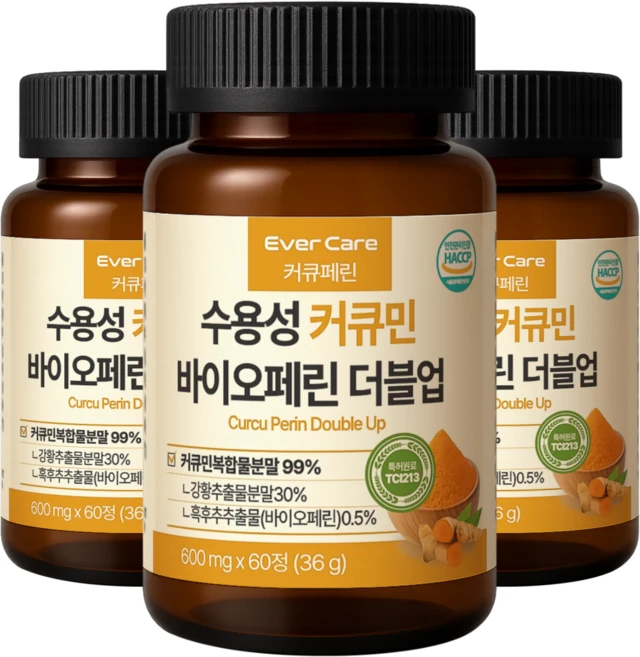 커큐페린 수용성 커큐민 바이오페린 국내특허원료 함유 정제형 강황, 3개, 60정 - 쿠팡