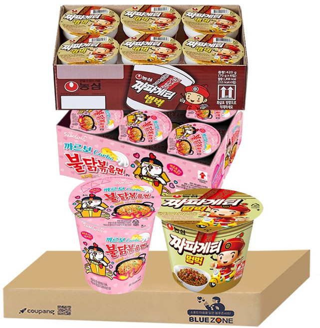 블루존 까르보불닭 소컵라면 80g (6입) + 짜파게티 범벅 70g (6입)