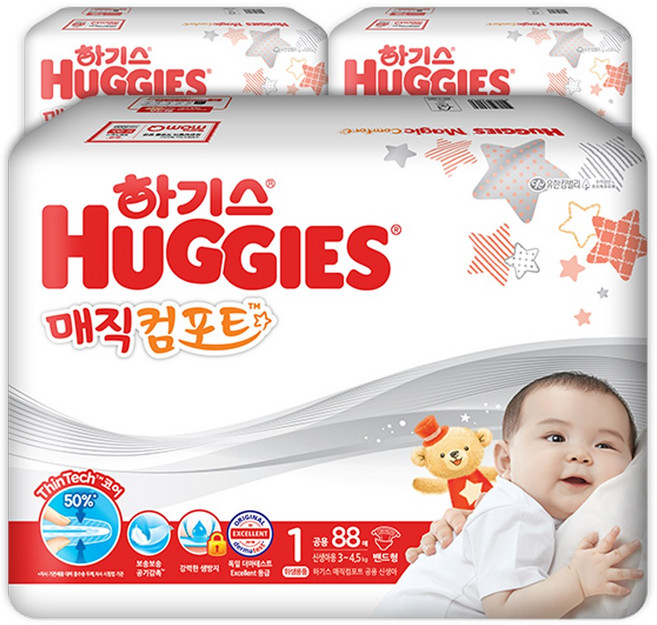 하기스 2020 매직 컴포트 밴드형 기저귀 남녀공용, 1단계, 264매