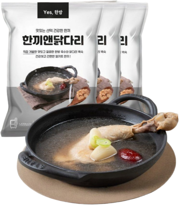 예스한방 한끼앤닭다리 닭다리 백숙 누룽지 백숙 삼계탕, 3개, 600g