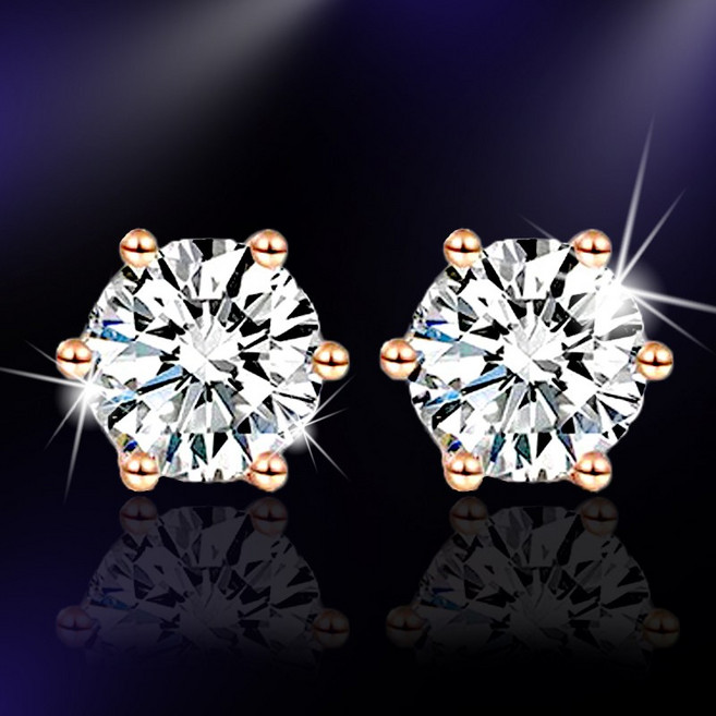 모이사나이트 1캐럿 6프롱 925 순은 로즈 골드 모조 다이아몬드 귀걸이