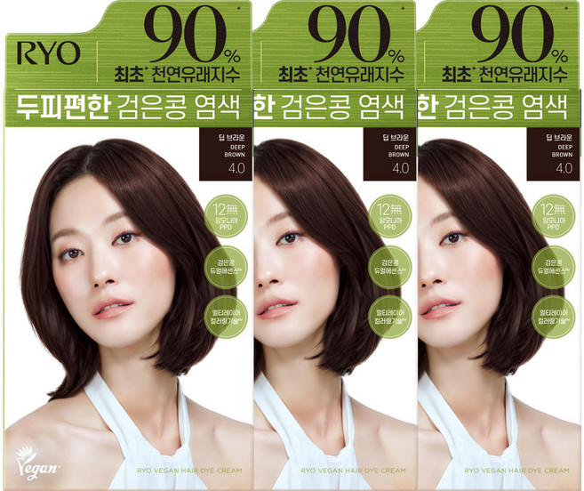 려 두피편한 검은콩 염색약 120g 4.0 딥브라운 3개, 려 두피편한 검은콩 염색약 120g 4.0 딥브라운,