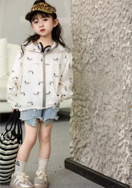 하와즈 귀여운 패턴 후드 일체 집업 바람막이 자외선 바람막이