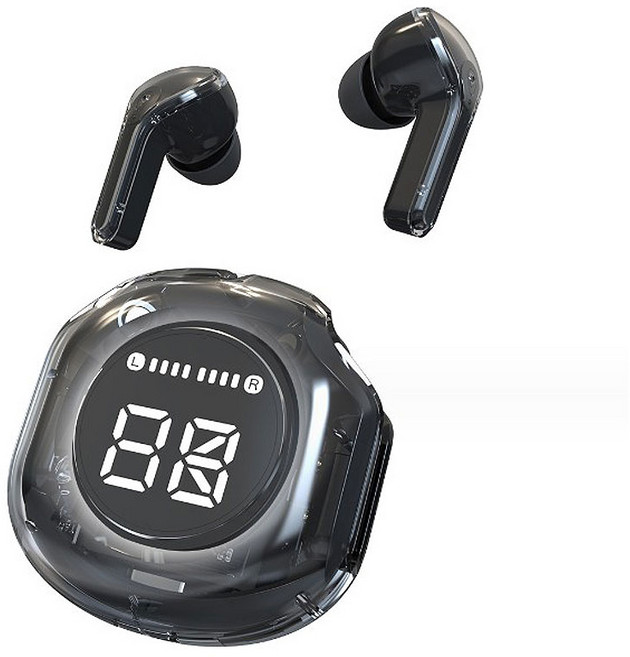 앤트앤비 B45 투명 블루투스 이어폰 무선 이어폰 듀얼 노이즈 캔슬링 디지털 디스플레이 블루투스 5.3, 02.블루투스 이어폰 B45_블랙, 02.블루투스이어폰B45_블랙