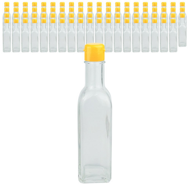 가인글로벌 KD사각참기름200 유리병 원터치소캡 노랑, 80개, 200ml