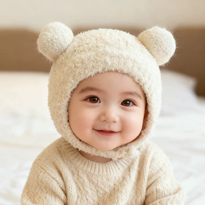 시월에인절 유아동 겨울 모자 귀달이 곰돌이 보넷