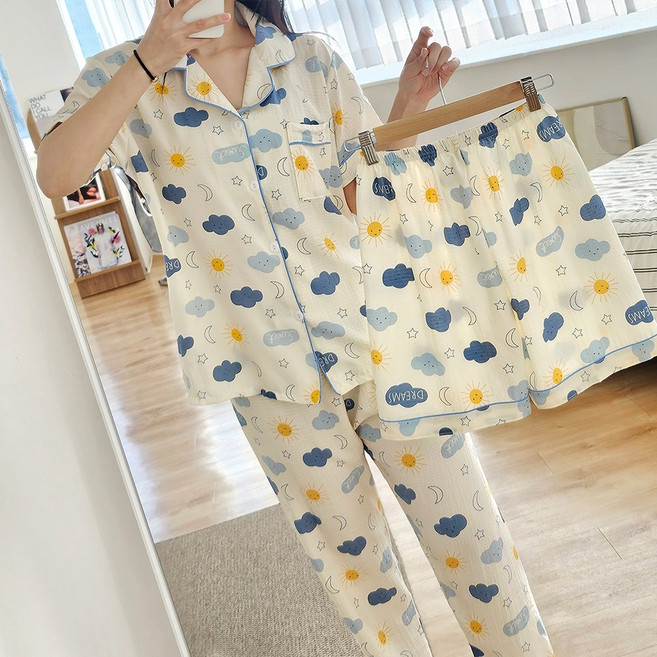 엘라운지 포인트 반팔세트+긴바지 쓰리피스 파자마