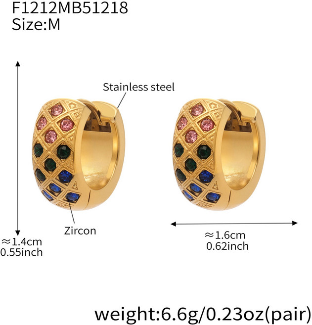方糖 不鏽鋼鍍金環形鑲鑽耳環