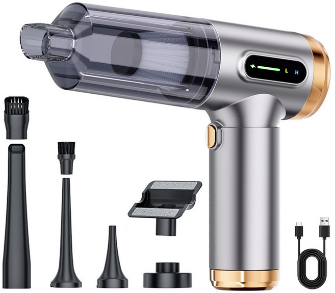 브러시리스 무선 차량용 청소기 에어건+진공+공기주입 3in1 강력흡입 미니 핸디형, JCXC-1, 실버 컬러