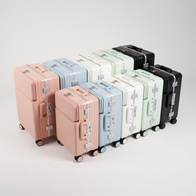 QRANG 르롱디 더블린 앞포켓 여행용 TSA락 PC 알루미늄프레임 하드 캐리어 20인치 24인치, 블랙