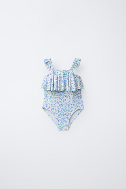 [국내배송] 자라 ZARA 2-6세 리브즈 프릴 스윔수트 - 블루 970956