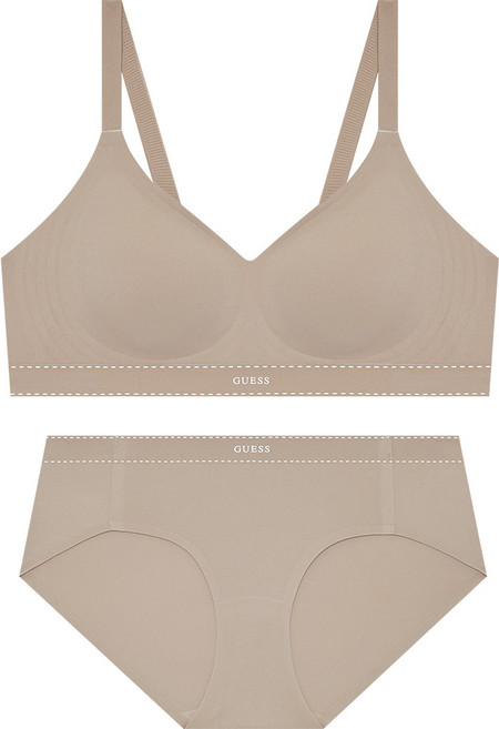 게스언더웨어 스티치 라인 심리스 브라 팬티 세트 - 모카