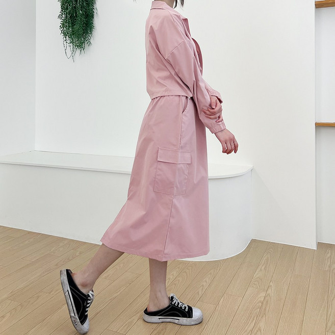 쏘옷 여성용 아노락 크롭집업 카고 스커트 상하의 세트