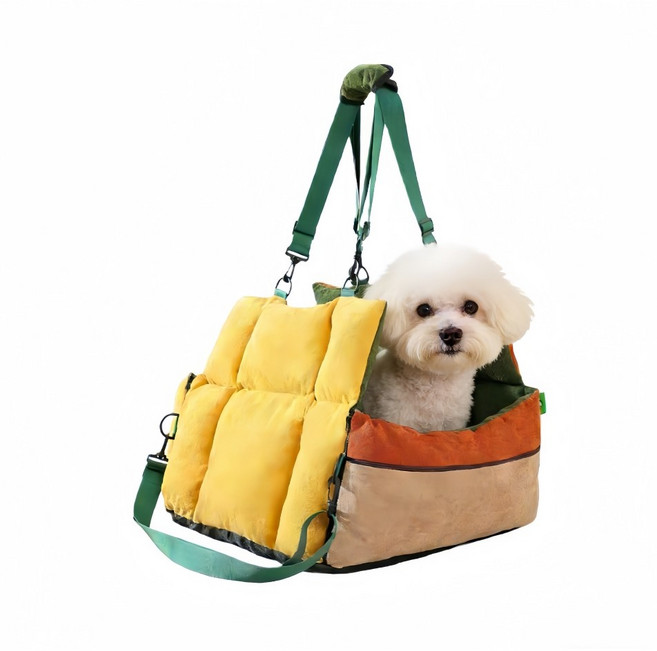 메이플 반려동물 카시트 자동차용 강아지 애견 카시트 수납 캐리어겸 외출용 이동가방, 옐러우앤그린, 1개