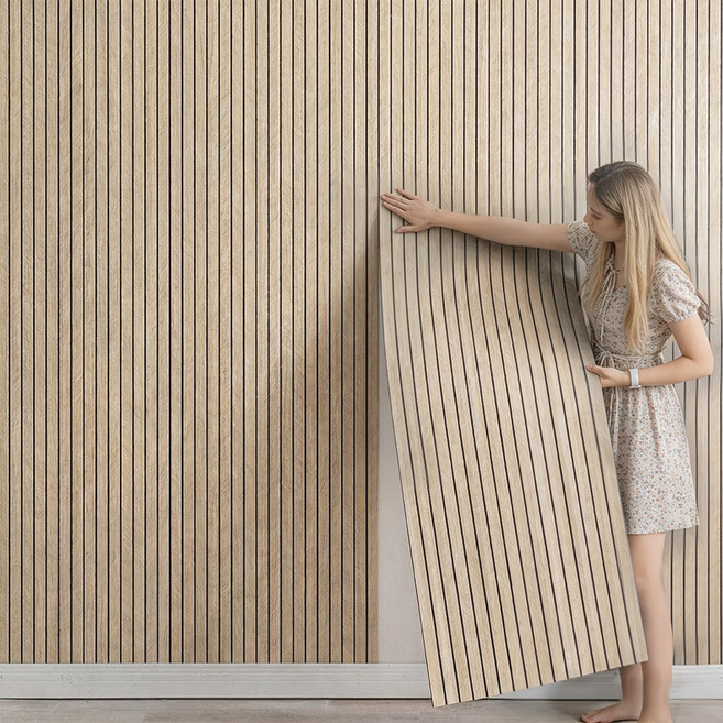 접착식 템바보드 셀프 접착식 단열 방수 벽지 붙이는 템바보드 인체리어 풀없이 도배지, 베이지