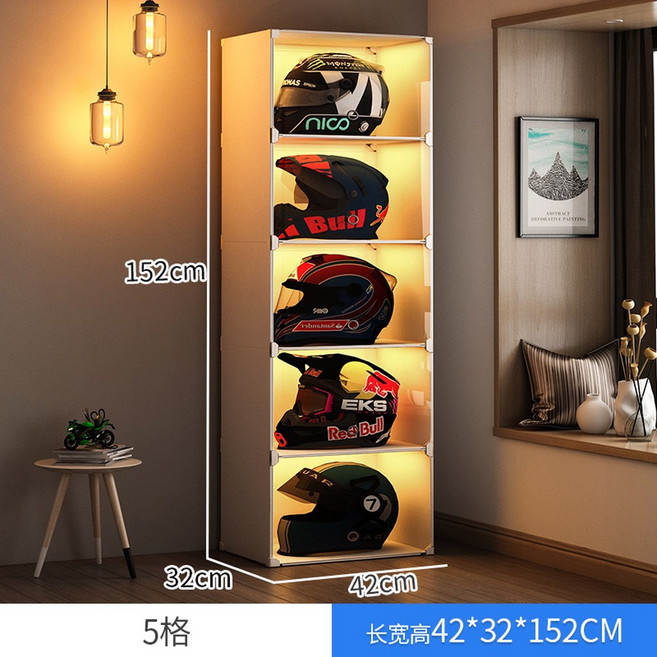헬멧 진열장 투명 보관함 화이트 4칸 캐비닛 5칸 가정용 거실보관함 방진 1열 다이, [풀헬멧 수납/고화질 도어패널] 5칸