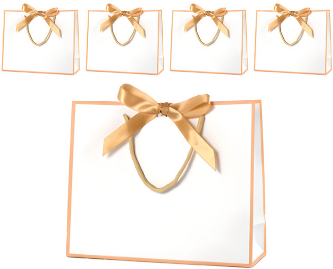휴고잉 리본 선물 쇼핑백, 화이트골드, 5개