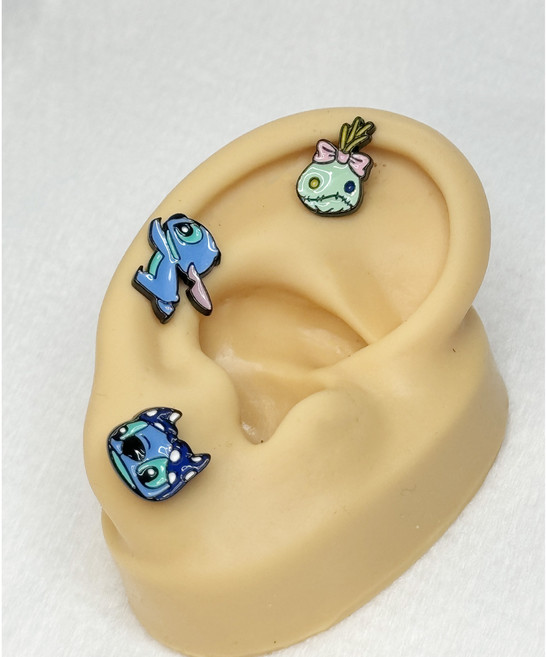 디즈니 캐릭터 릴로 앤 스티치 라불렛 서지컬 스틸 이너컨츠 귓볼 피어싱 릴로 스크럼프