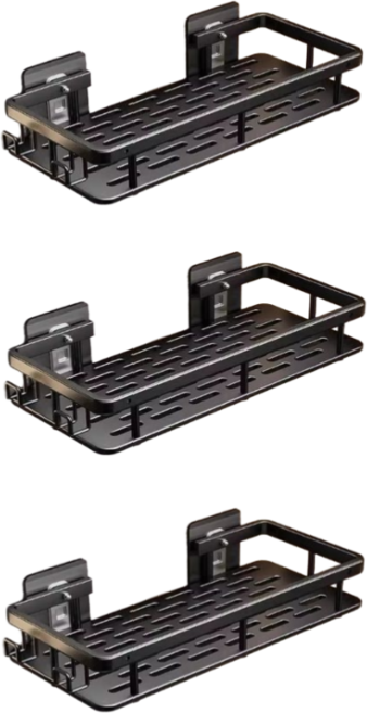 삼돌이상회 1+1+1무타공 접착식 일자 욕실선반, 블랙