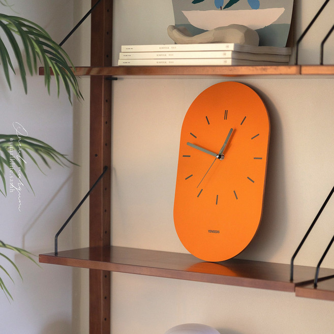 예니즈 무소음 가죽 인테리어 벽시계, 오렌지