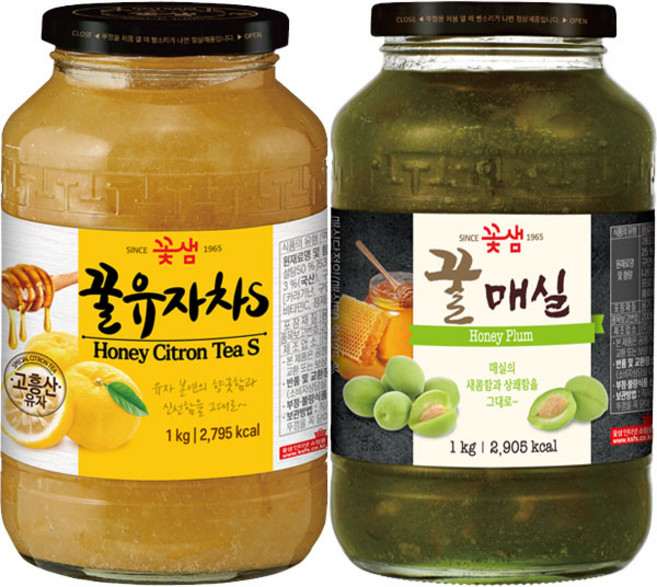 꽃샘 꿀유자차 1kg+매실차 1kg, 1kg