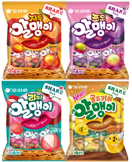 오리온 자두 + 리찌 + 포도 +키위216g 알맹이젤리 4종, 1세트, 216g