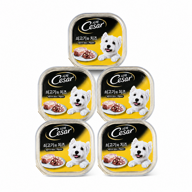 굿픽샵 시저 쇠고기 치즈 강아지캔 5개입 고급사탕증정, 5개, 100g, 소+참치