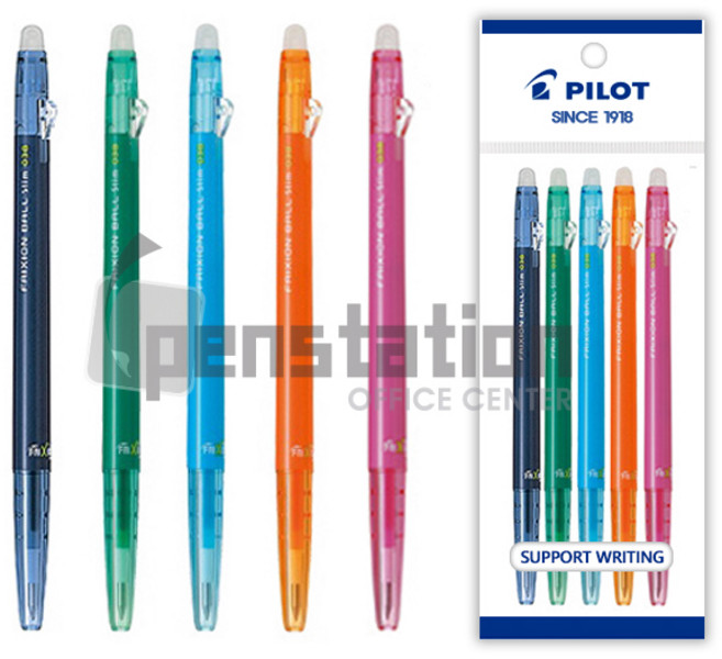 파이롯트 프릭션 볼 슬림볼펜 0.38mm 5개 세트, 1개, 0.38 블루블랙+그린+라이트블루+오렌지+핑크