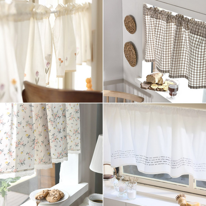 내츄럴 주방 바란스 커튼 자수 가림막 미니 가리개커튼