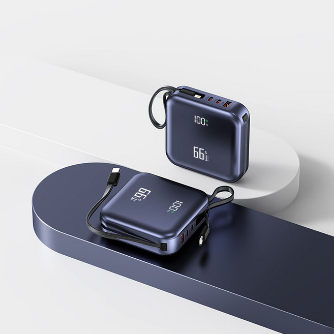 8위 - 66w 고속충전 보조배터리 30000mAh 대용량 초고속 충전 초경량 디지털 디스플레이 내장 케이블, 블랙