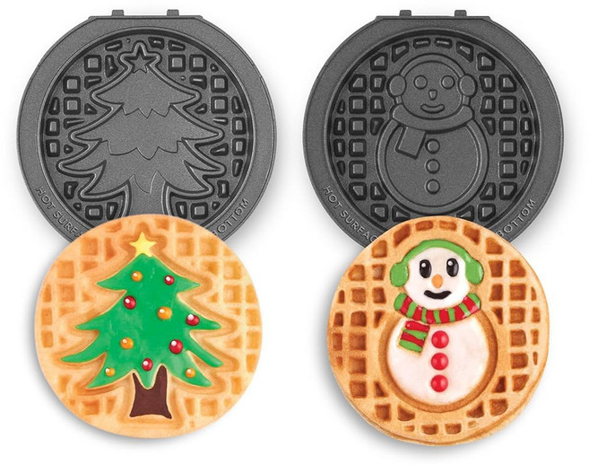 DASH 멀티메이커 미니 시스템 4인치 논스틱 탈착 와플 플레이트 2종진저브레드 스노우플레이크 - 아이언 그리들용 2Pc 팩 대시 표면과 호환 가능, Snowman & Tree