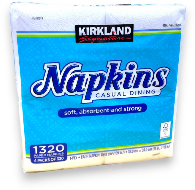 Kirkland Signature 科克蘭餐巾紙 330張X4小包, 白色, 1個, 1320個裝