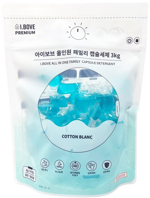 아이보브 프리미엄 코튼블랑 올인원 패밀리 캡슐세제, 45개입, 1개