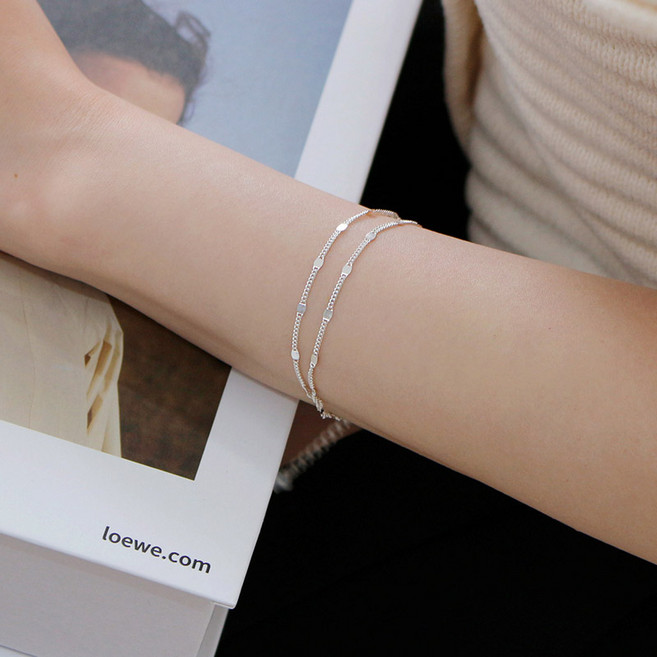 반지소 925실버 여성 볼 레이어드 순은 체인 은팔찌