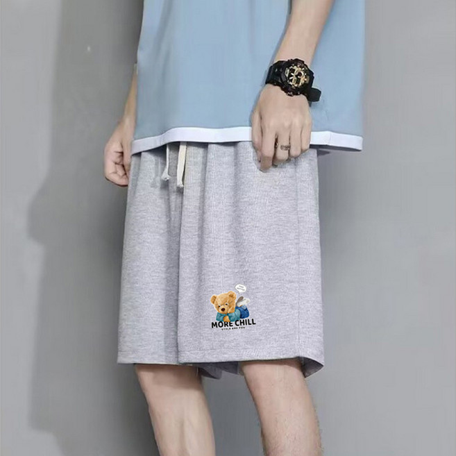 스타일아유 캐릭터 곰돌이 면 밴딩 스트링 5부 반바지 남성용 여름 캐주얼 팬츠 HP0443