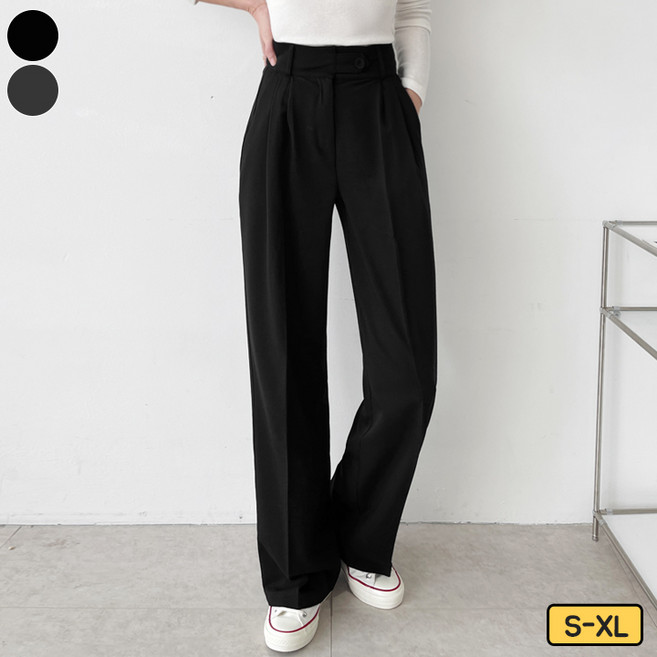 여리진 여성용 더블 핀턱 일자 버튼 슬랙스 비조 버튼 팬츠 슬랙스 빅사이즈까지