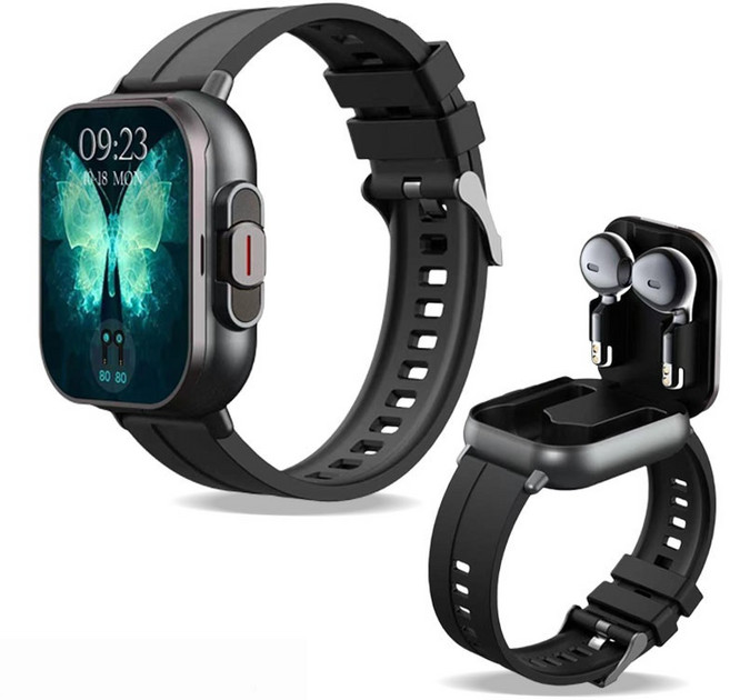 CinemaKiss 블루투스 헤드셋 +스마트 워치 2 in1 블루투스 통화 2인치 풀스크린 터치워치 건강 모니터링, D8